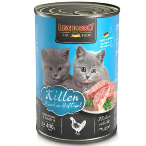LEONARDO KITTEN POULTRY konservi kaķēniem Putnu gaļa buljonā 400g